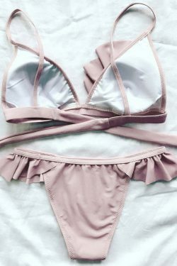 Coquette Aesthetic Frilly Cami High Leg Bikini Set