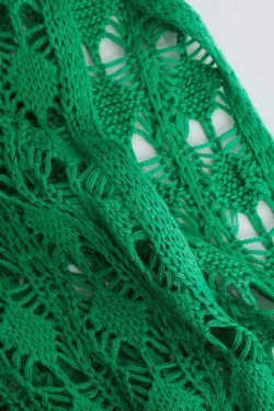 Coquette Aesthetic Fringe Hem Openwork Knit Cargo Skirt