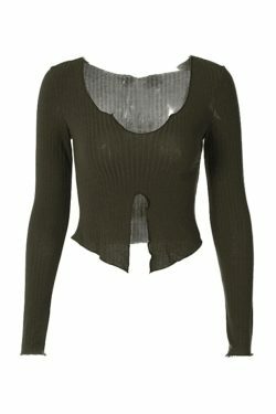 Coquette Aesthetic Fungus Slit Slim Long Sleeve Tee - Y2K Fashion Women's Top