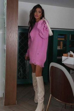 Coquette Aesthetic Fuzzy Knit Sweater Dress - Y2K Fashion for Women