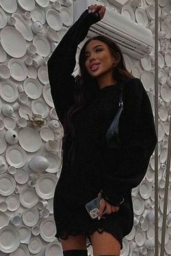 Coquette Aesthetic Fuzzy Knit Sweater Dress - Y2K Fashion for Women