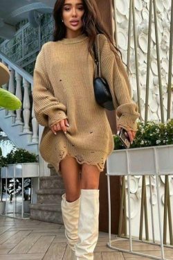 Coquette Aesthetic Fuzzy Knit Sweater Dress - Y2K Fashion for Women
