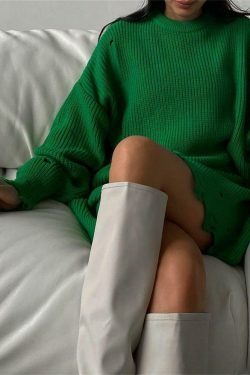 Coquette Aesthetic Fuzzy Knit Sweater Dress - Y2K Fashion for Women