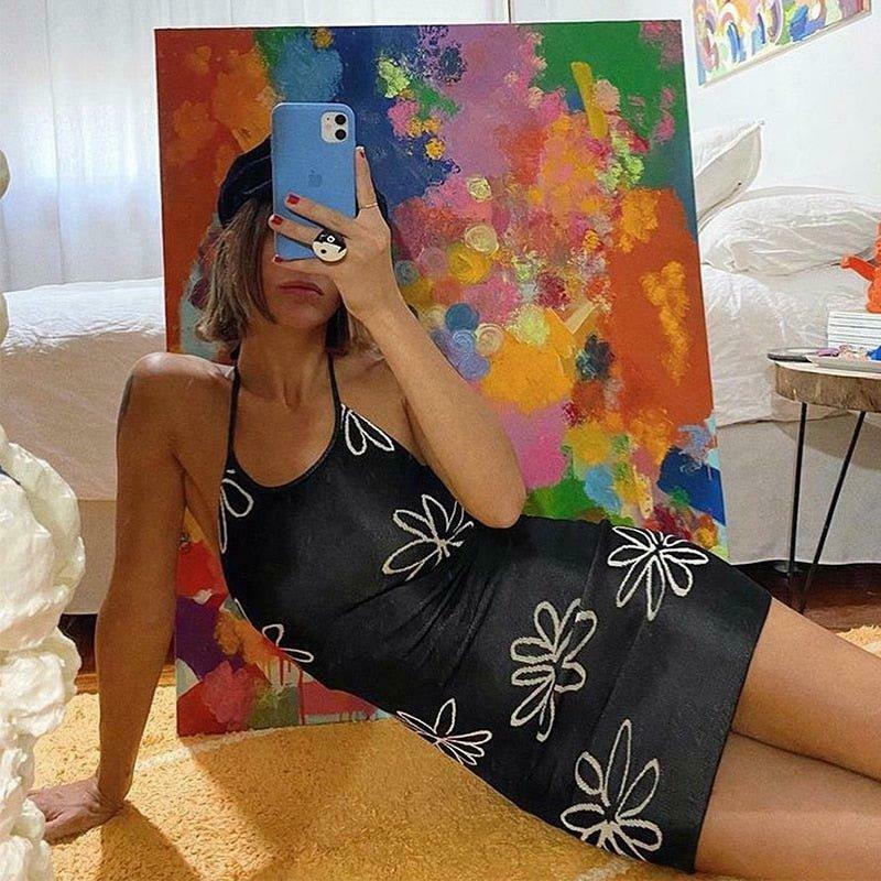 Coquette Aesthetic Gemma Backless Halter Dress - Y2K Fashion Statement for Women