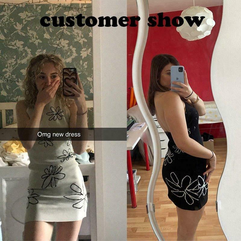 Coquette Aesthetic Gemma Backless Halter Dress - Y2K Fashion Statement for Women