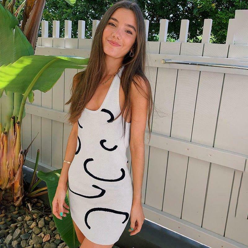 Coquette Aesthetic Gemma Backless Halter Dress - Y2K Fashion Statement for Women