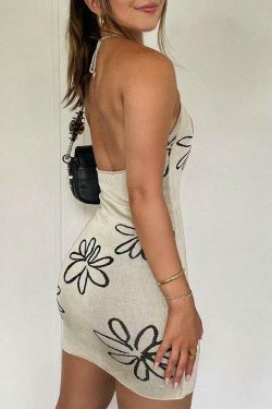 Coquette Aesthetic Gemma Backless Halter Dress - Y2K Fashion Statement for Women