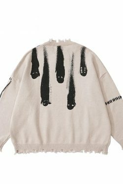 Coquette Aesthetic Ghost Graphic Knitted Sweater for Y2K Fashion and Grunge Style
