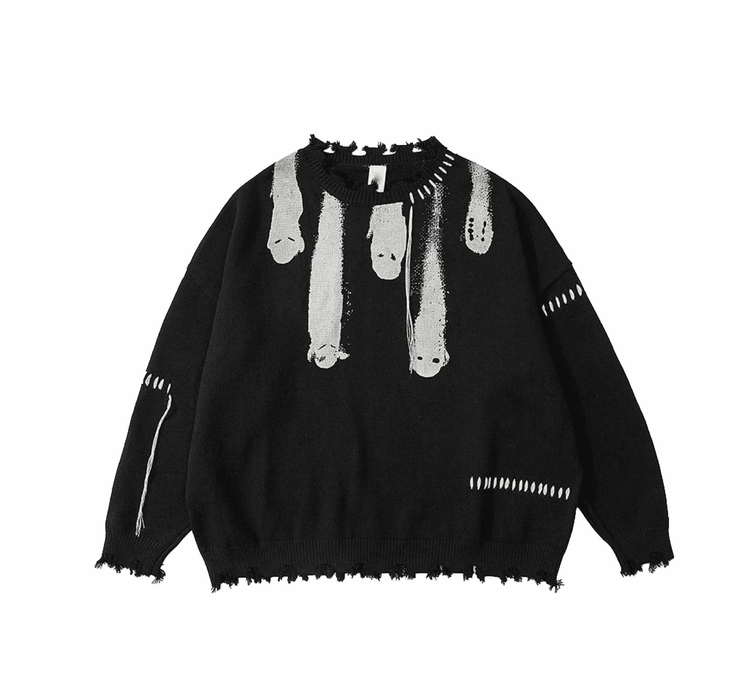 Coquette Aesthetic Ghost Graphic Knitted Sweater for Y2K Fashion and Grunge Style