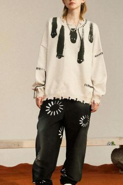 Coquette Aesthetic Ghost Graphic Knitted Sweater for Y2K Fashion and Grunge Style