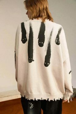 Coquette Aesthetic Ghost Graphic Knitted Sweater for Y2K Fashion and Grunge Style