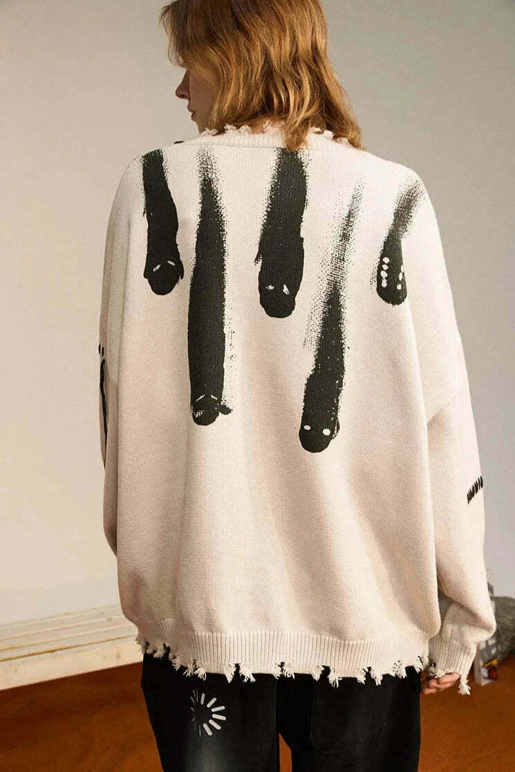 Coquette Aesthetic Ghost Graphic Knitted Sweater for Y2K Fashion and Grunge Style