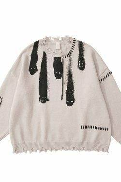 Coquette Aesthetic Ghost Graphic Knitted Sweater for Y2K Fashion and Grunge Style