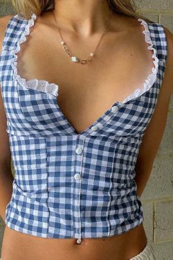 Coquette Aesthetic Gingham Glam Backless Camisole - Y2K Fashion for Women