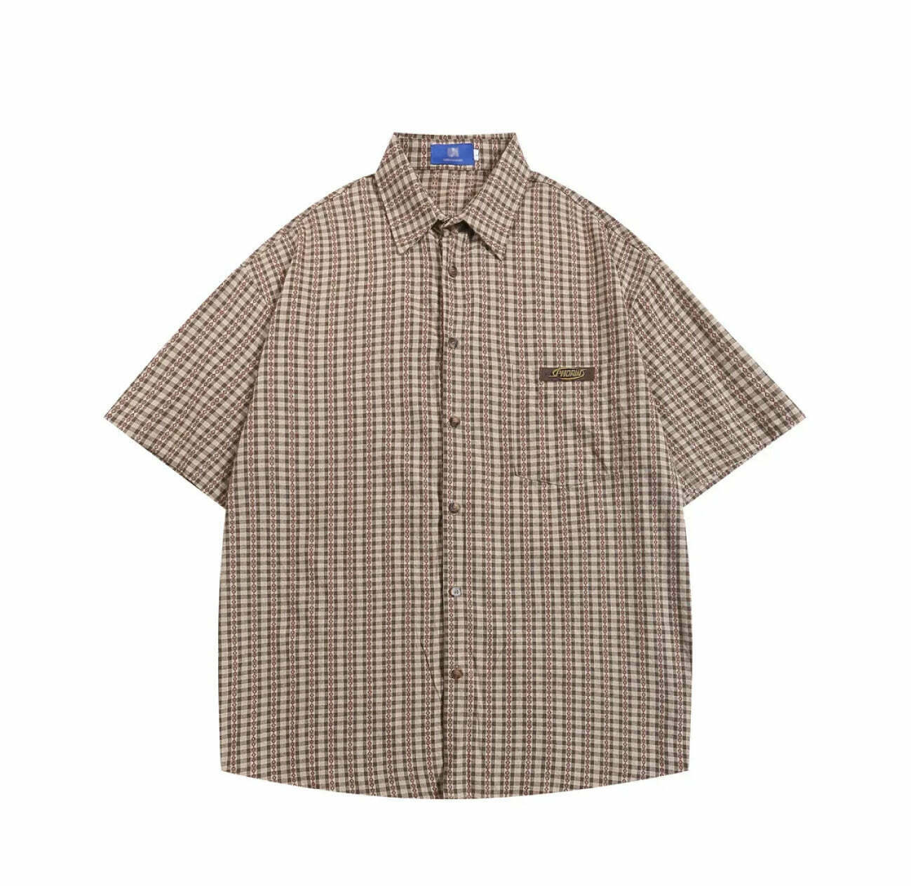 Coquette Aesthetic Gingham Grandad Shirt - Y2K Fashion Half Sleeve Top Coquette Aesthetic Gingham Grandad Shirt - Y2K Fashion Half Sleeve Top