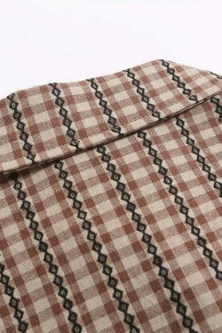 Coquette Aesthetic Gingham Grandad Shirt - Y2K Fashion Half Sleeve Top