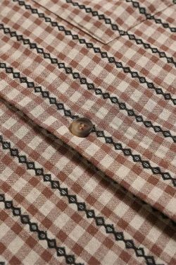 Coquette Aesthetic Gingham Grandad Shirt - Y2K Fashion Half Sleeve Top