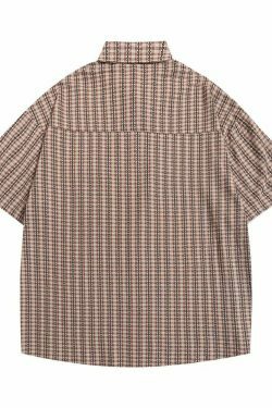 Coquette Aesthetic Gingham Grandad Shirt - Y2K Fashion Half Sleeve Top