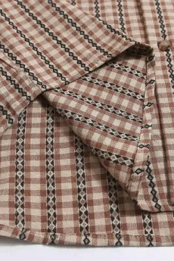 Coquette Aesthetic Gingham Grandad Shirt - Y2K Fashion Half Sleeve Top