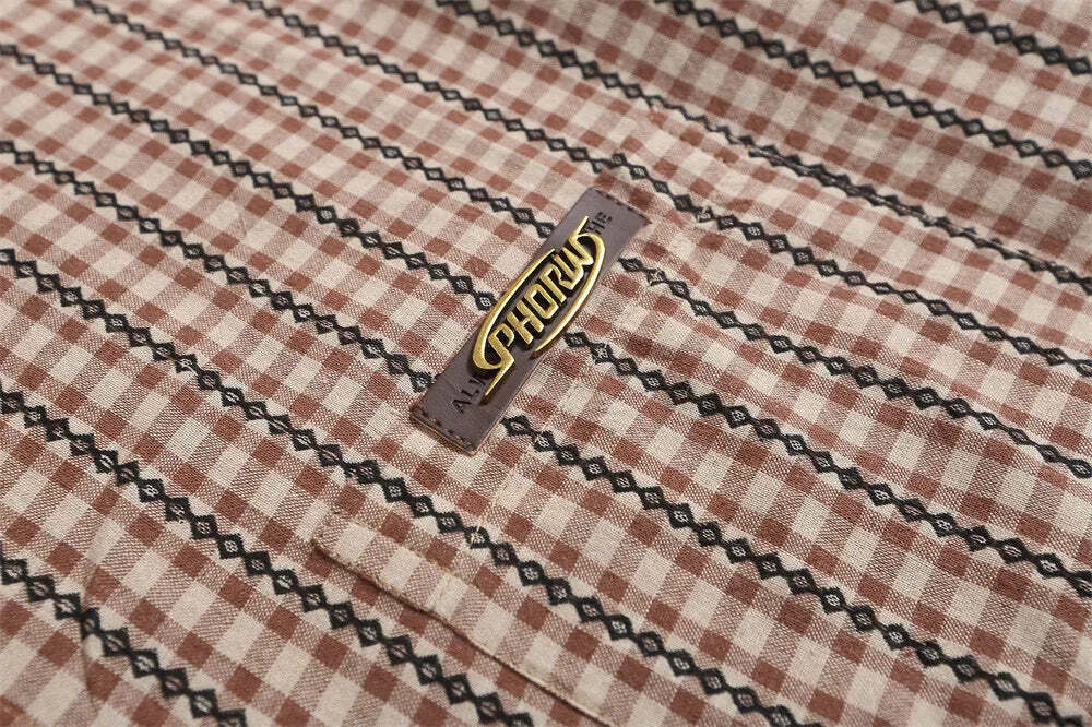 Coquette Aesthetic Gingham Grandad Shirt - Y2K Fashion Half Sleeve Top Coquette Aesthetic Gingham Grandad Shirt - Y2K Fashion Half Sleeve Top