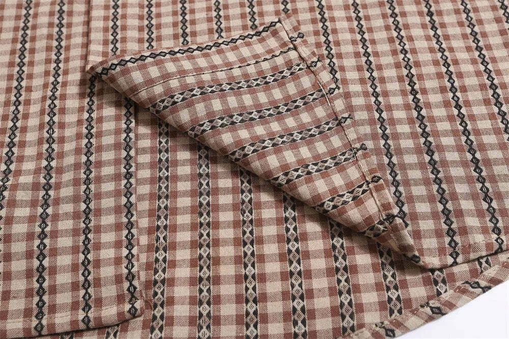 Coquette Aesthetic Gingham Grandad Shirt - Y2K Fashion Half Sleeve Top Coquette Aesthetic Gingham Grandad Shirt - Y2K Fashion Half Sleeve Top