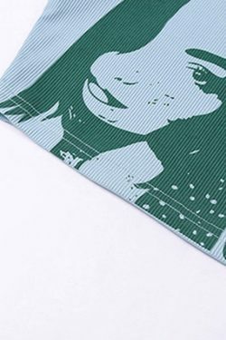 Coquette Aesthetic Girl Print Rib Cropped Tank Top