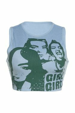 Coquette Aesthetic Girl Print Rib Cropped Tank Top