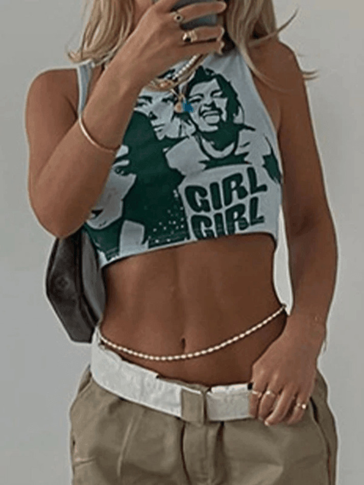 Coquette Aesthetic Girl Print Rib Cropped Tank Top Coquette Aesthetic Girl Print Rib Cropped Tank Top