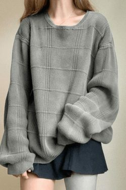 Coquette Aesthetic Gray Plaid Pullover Knit Sweater