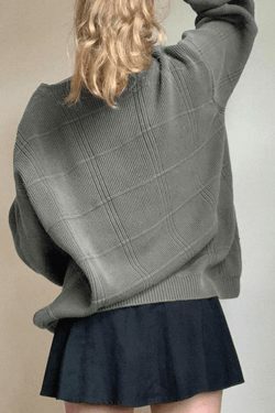 Coquette Aesthetic Gray Plaid Pullover Knit Sweater