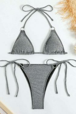 Coquette Aesthetic Gray Swimsuit Bikini for Women - Y2K Fashion Statement