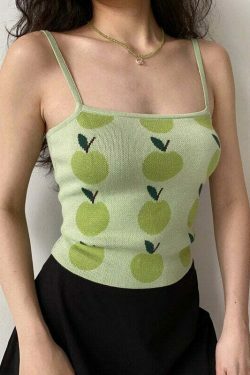 Coquette Aesthetic Green Apple Tank Top - Y2K Fashion for Women - Cute Tops with Grunge Style