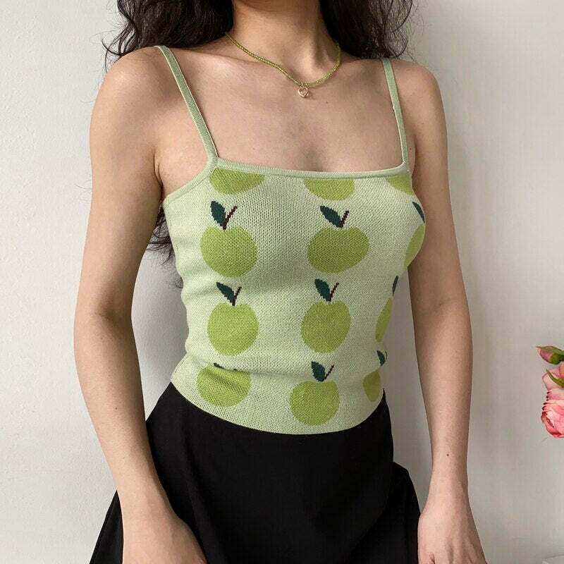Coquette Aesthetic Green Apple Tank Top - Y2K Fashion for Women - Cute Tops with Grunge Style Coquette Aesthetic Green Apple Tank Top - Y2K Fashion for Women - Cute Tops with Grunge Style