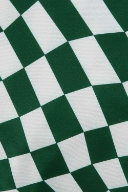 Coquette Aesthetic Green Checkered Oversized Sweatshirt - Y2K Fashion Women's Clothing