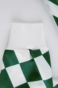 Coquette Aesthetic Green Checkered Oversized Sweatshirt - Y2K Fashion Women's Clothing