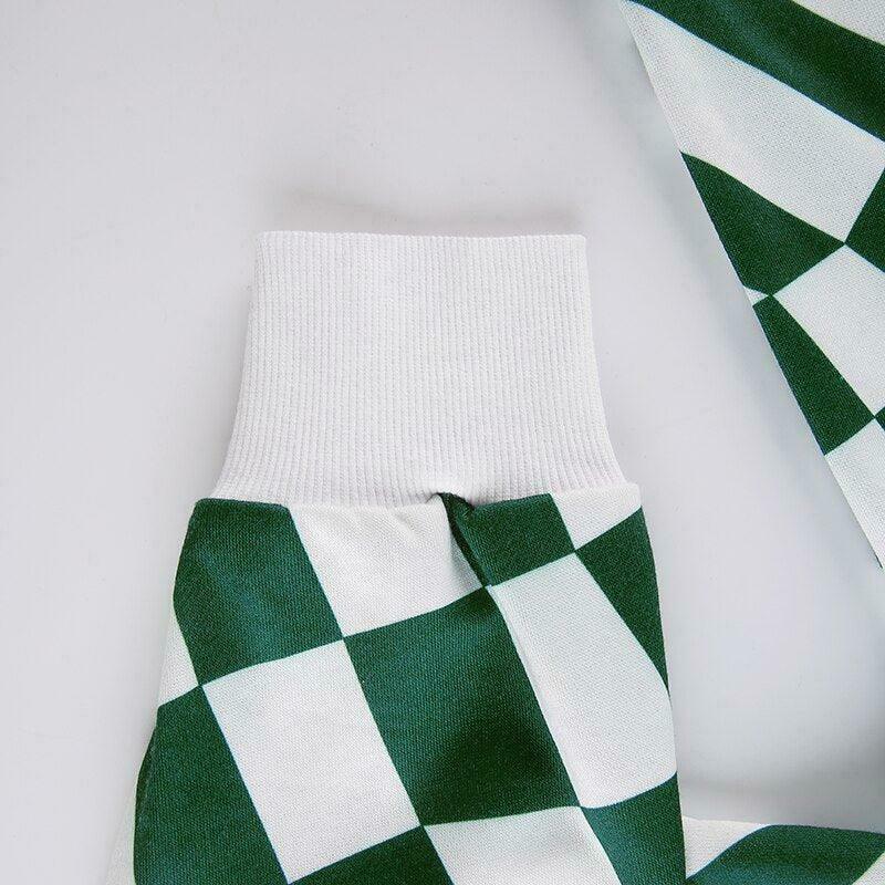Coquette Aesthetic Green Checkered Oversized Sweatshirt - Y2K Fashion Women's Clothing