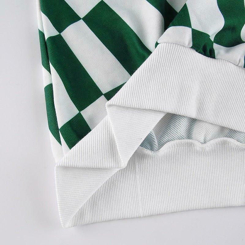 Coquette Aesthetic Green Checkered Oversized Sweatshirt - Y2K Fashion Women's Clothing