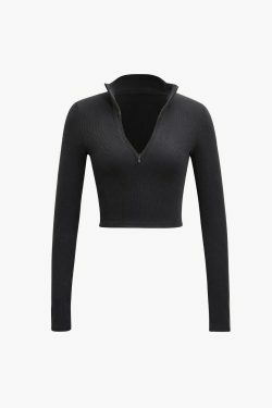 Coquette Aesthetic Half Zip Long Sleeve Top for Y2K Fashion Enthusiasts