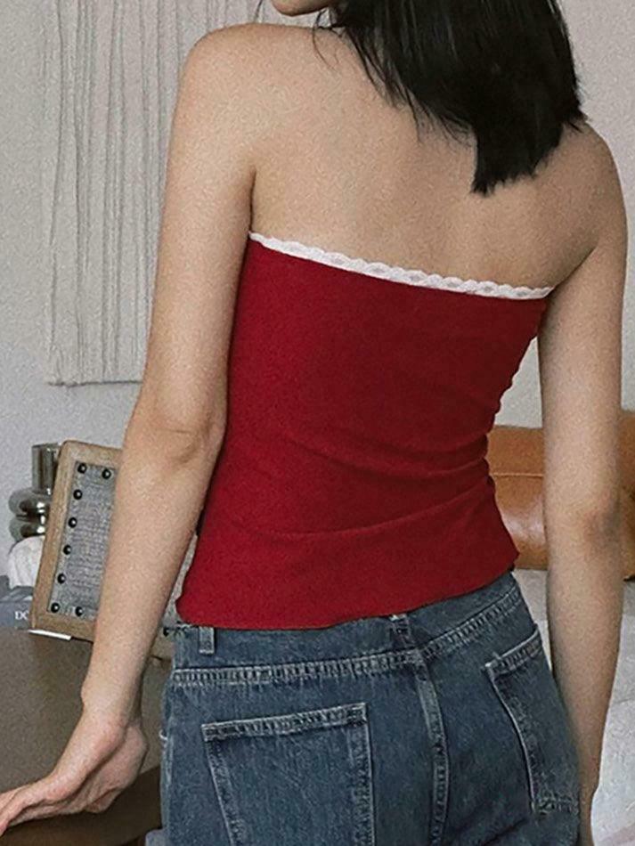 Coquette Aesthetic Halter-Neck Lace-Trim Ruched Camisole - Y2K Fashion Slim-Fit Top