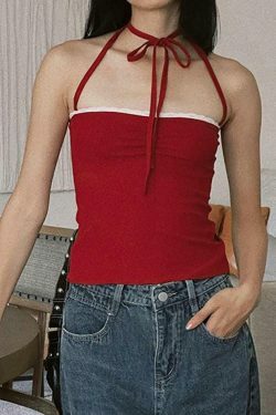 Coquette Aesthetic Halter-Neck Lace-Trim Ruched Camisole - Y2K Fashion Slim-Fit Top