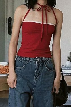 Coquette Aesthetic Halter-Neck Lace-Trim Ruched Camisole - Y2K Fashion Slim-Fit Top