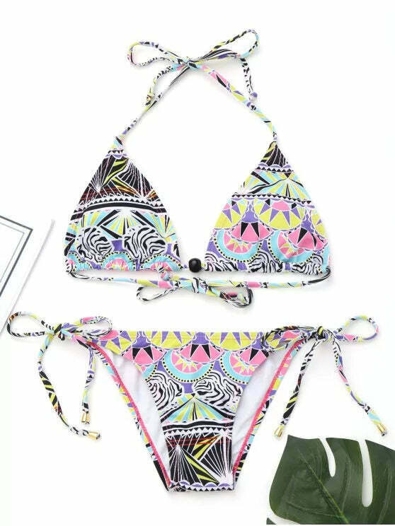 Coquette Aesthetic Halter Bikini Top & String Bottoms - Y2K Fashion Swimwear Coquette Aesthetic Halter Bikini Top & String Bottoms - Y2K Fashion Swimwear