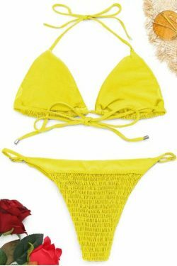 Coquette Aesthetic Halter Smocked String Bikini Set