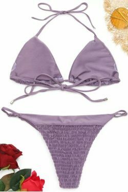 Coquette Aesthetic Halter Smocked String Bikini Set