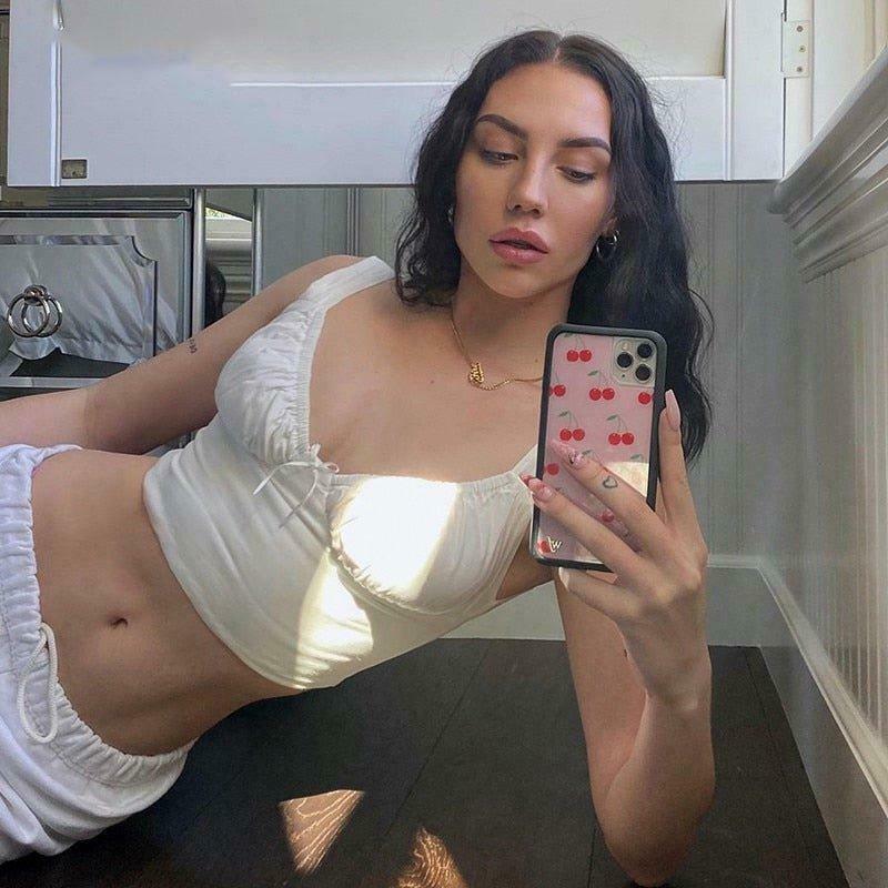 Coquette Aesthetic Hazel Milkmaid Ruched Top - Y2K Fashion Grunge Style Cute