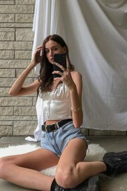 Coquette Aesthetic Hazel V-Neck Pleated Cami Top - Y2K Fashion Grunge Style Cute Tops & Cargo Skirt