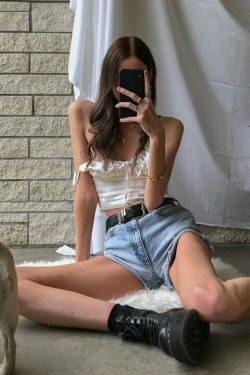 Coquette Aesthetic Hazel V-Neck Pleated Cami Top - Y2K Fashion Grunge Style Cute Tops & Cargo Skirt