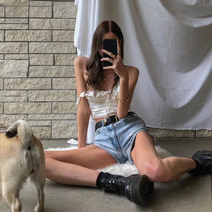 Coquette Aesthetic Hazel V-Neck Pleated Cami Top - Y2K Fashion Grunge Style Cute Tops & Cargo Skirt