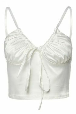 Coquette Aesthetic Hazel V-Neck Pleated Cami Top - Y2K Fashion Grunge Style Cute Tops & Cargo Skirt