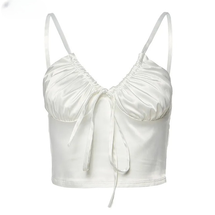 Coquette Aesthetic Hazel V-Neck Pleated Cami Top - Y2K Fashion Grunge Style Cute Tops & Cargo Skirt